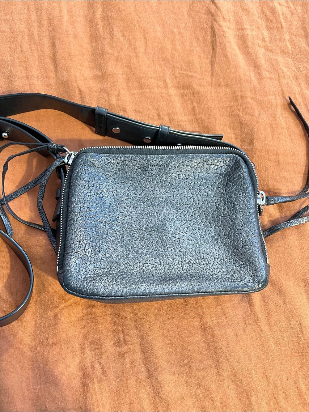 All Saints Vincent Metallic Leather Crossbody Camera Bag in Gunmetal - Picture 3 of 6